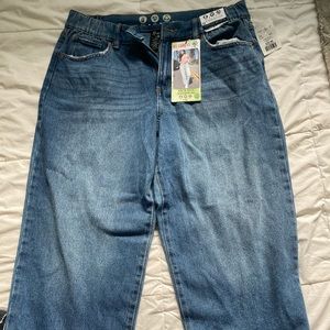 Medium wash high rise wide leg jeans